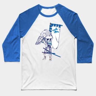 Blue Skull Samurai With Banner Baseball T-Shirt